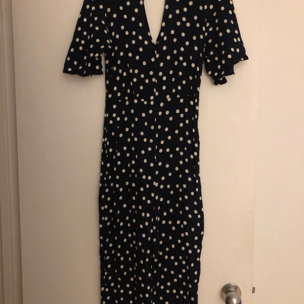 Zara Navy Polka Dot Jumpsuit size M